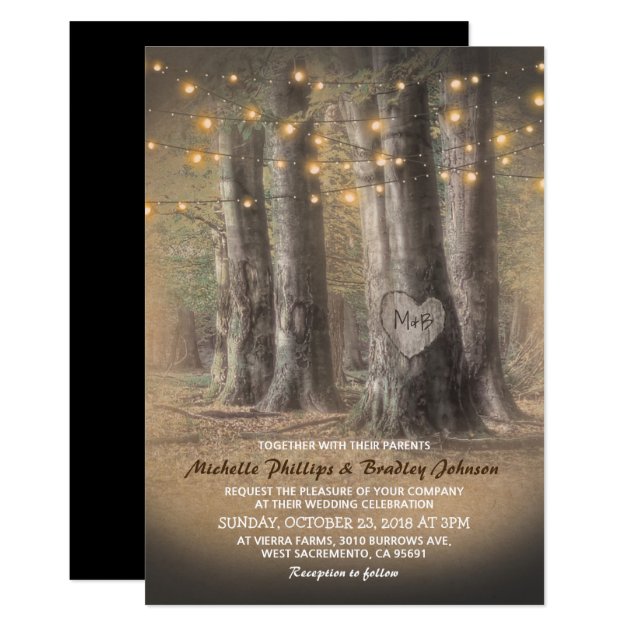 Rustic Tree & String Lights Wedding Invitation