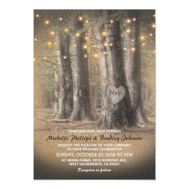 Rustic Tree & String Lights Wedding Invitation