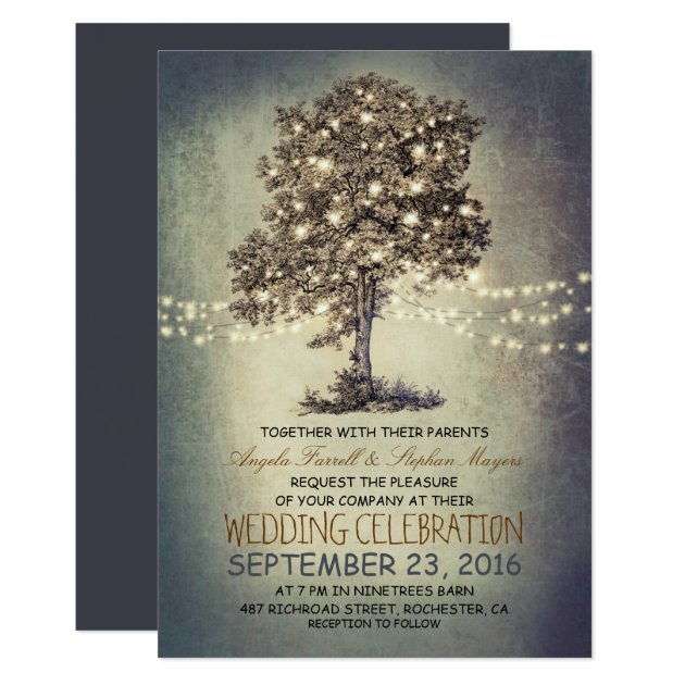 Rustic Tree & String Lights Wedding Invitations