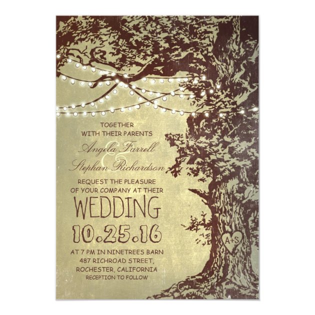 Rustic Tree & String Lights Wedding Invitations