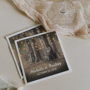 Rustic Tree & String Lights Wedding Napkins