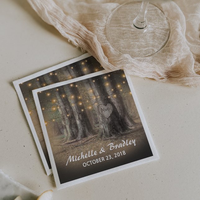Rustic Tree & String Lights Wedding Napkins (Creator Uploaded)
