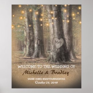 Rustic Tree & String Lights Wedding Poster