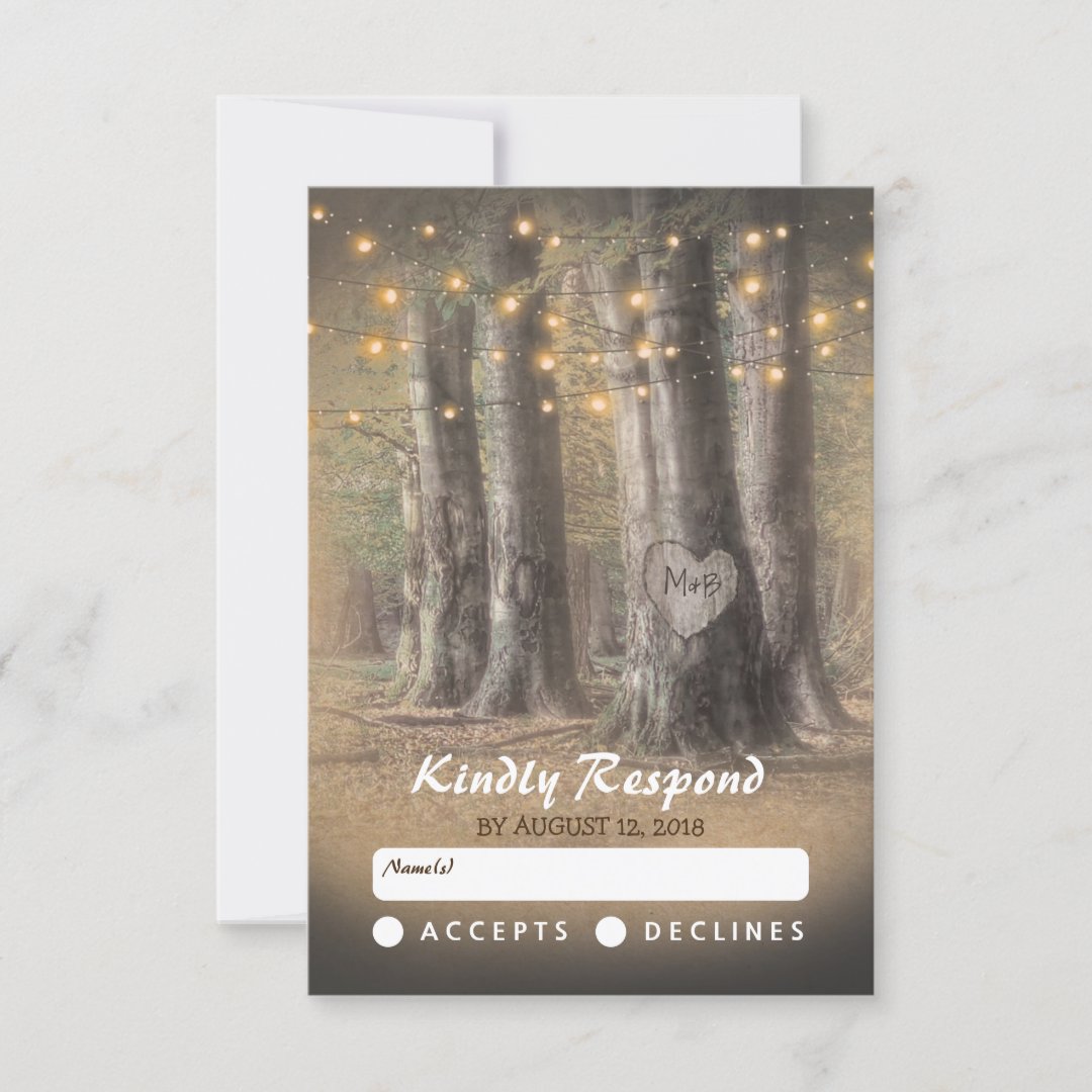 Rustic Tree & String Lights Wedding RSVP Zazzle