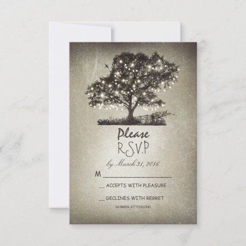 Rustic tree &amp; string lights wedding RSVP cards
