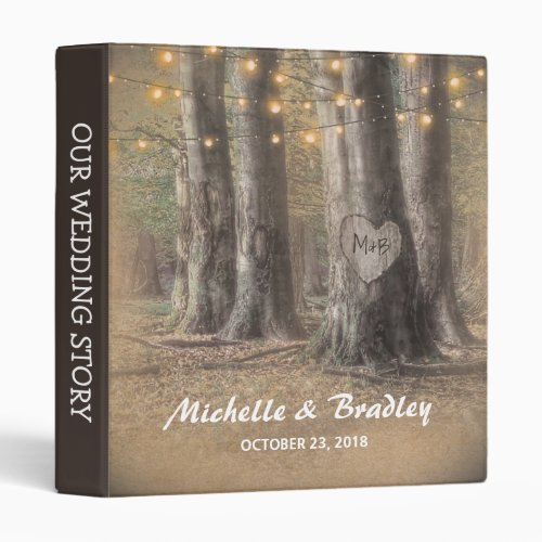 Rustic Tree & String Lights Wedding Story Album 3 Ring Binder