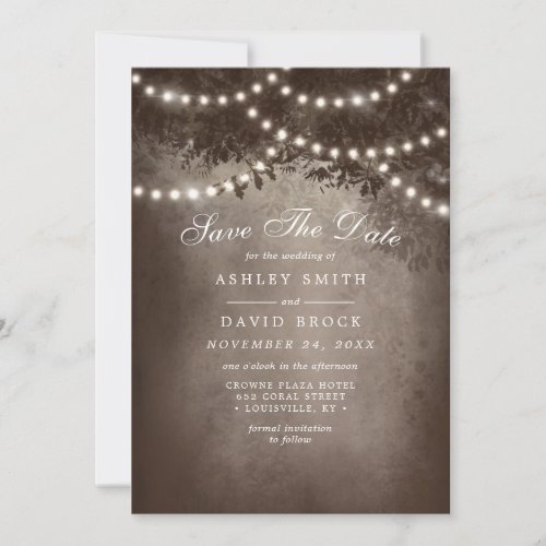 Rustic Tree String Of Lights Save The Date Card