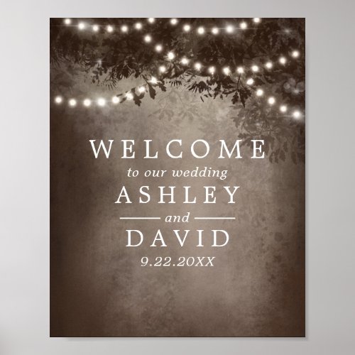 Rustic Tree String Of Lights Wedding Welcome Poster