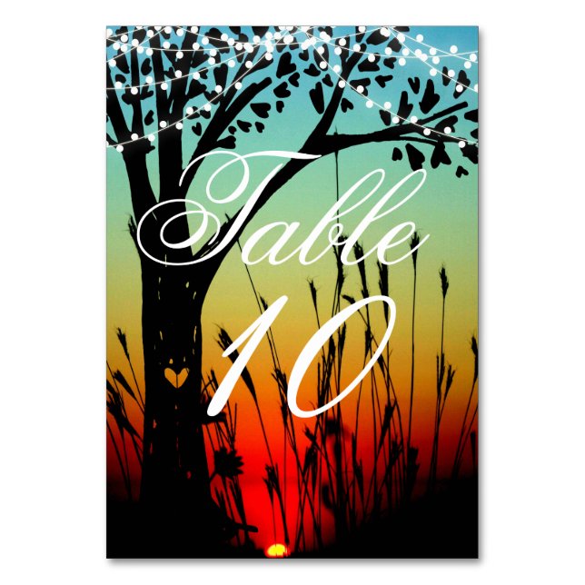 Rustic Tree Sunset Wedding Table Number Card (Front)