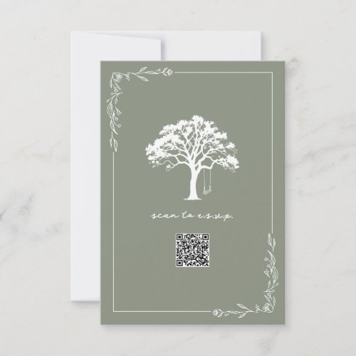 Rustic Tree Swing Sage Green QR Code Wedding RSVP Card