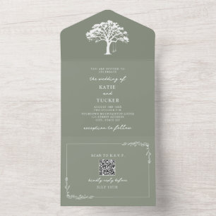 Rustic Tree Swing Wedding Sage Green QR All In One Invitation