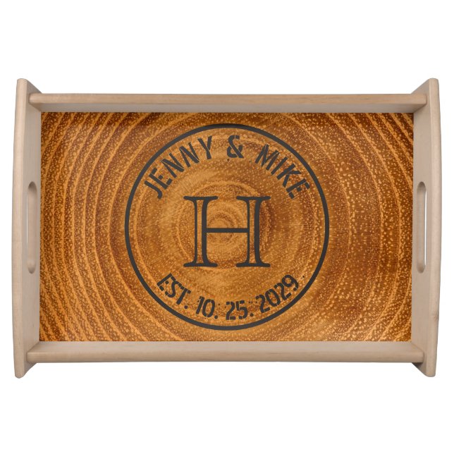 Rustic Tree Trunk Personalized Wedding Gift Serving Tray (Front)