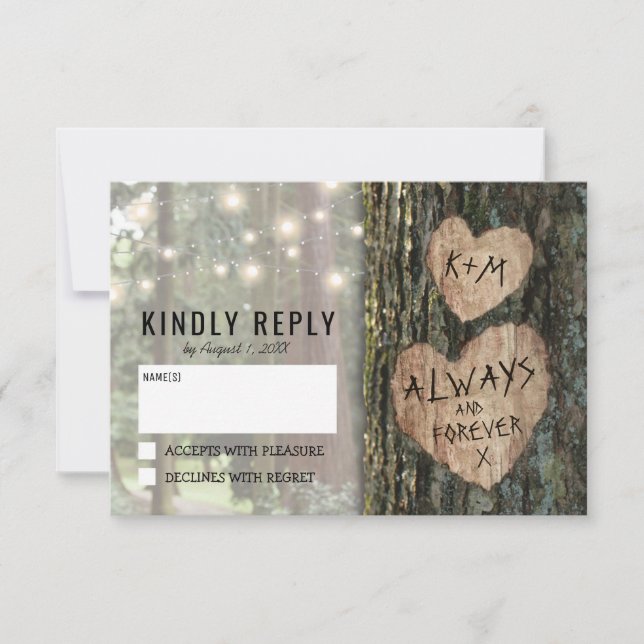 Rustic Tree Wedding RSVP | Country Twinkle Lights (Front)