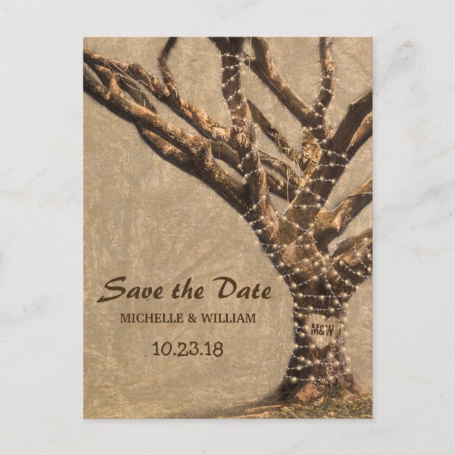 Rustic Tree Wedding Save the Date Announcement Postcard (Front)
