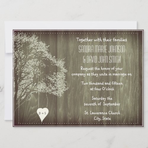 Rustic Tree With Heart Wedding Invitation