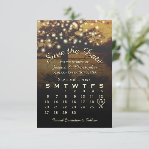 Rustic Tree with Lights Elegant Wedding Calendar Save The Date