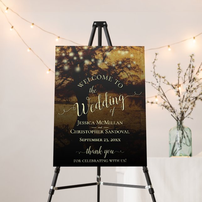 Rustic Tree with Lights Elegant Wedding Welcome Foam Board (In Situ (Stand))