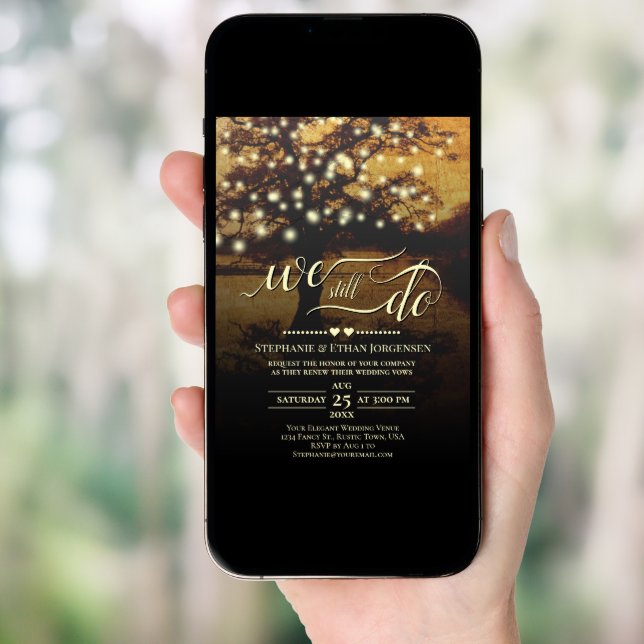 Rustic Tree with Lights Wedding Vow Renewal Invitation (Front Digital)