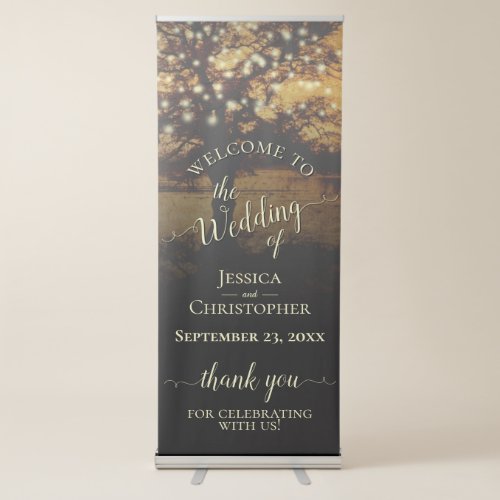 Rustic Tree with Lights Wedding Welcome Retractable Banner