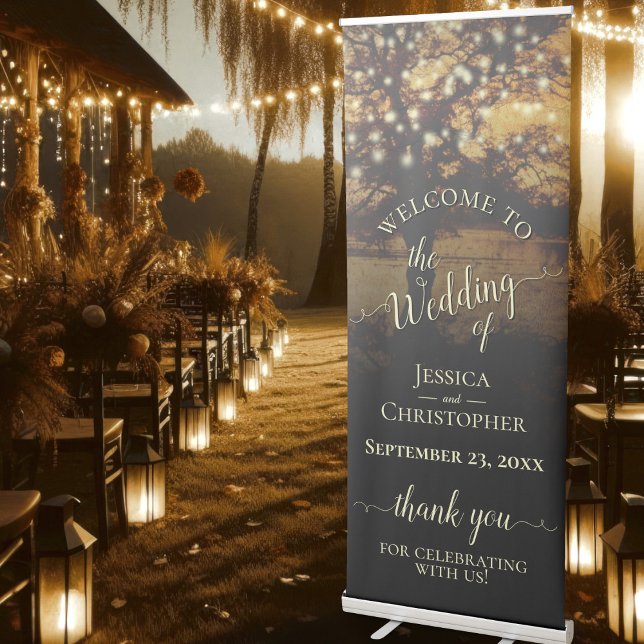Rustic Tree with Lights Wedding Welcome Retractable Banner (Creator Uploaded)