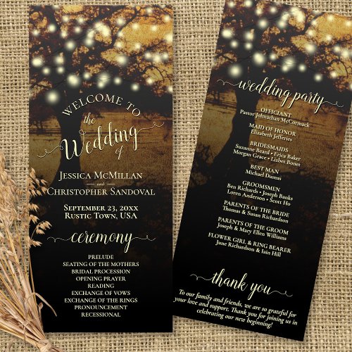 Rustic Tree with Strings of Lights Wedding Program