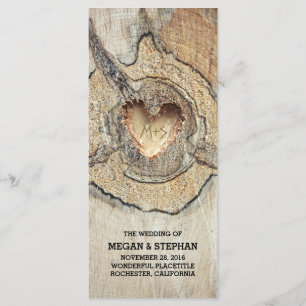 rustic tree wood heart carving wedding program