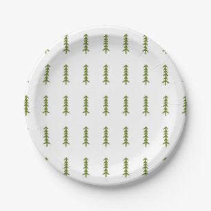 Rustic Tree Woodland Forest Pattern Modern Green Paper Plates