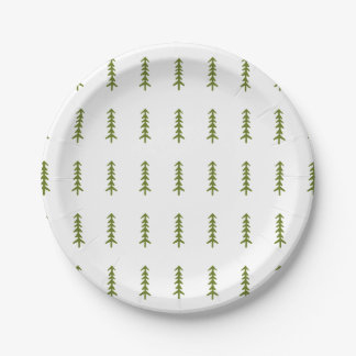 Rustic Tree Woodland Forest Pattern Modern Green Paper Plates