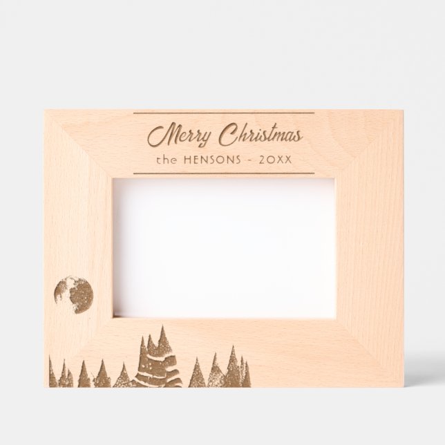 Rustic Trees and Moon Merry Christmas Holiday Engraved Frames (Front)