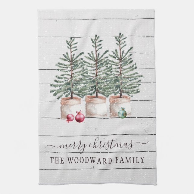 Rustic Trees Christmas Kitchen Towels (Vertical)