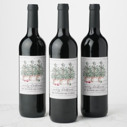 Rustic Trees Christmas Merry Christmas Wine Label