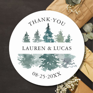 Rustic Trees Forest Woodland Thank You Wedding Classic Round Sticker