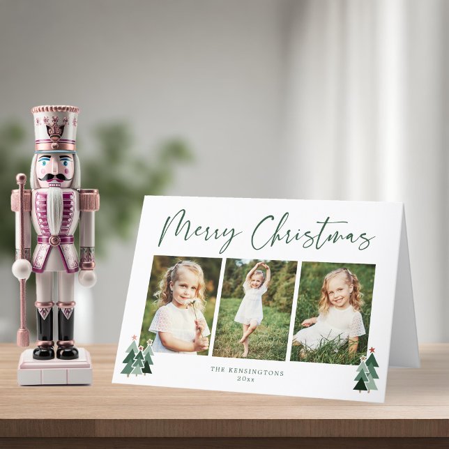 Rustic Trees Green Christmas Holiday 3 Photo Card (Rustic Trees Green Christmas Holiday 3 Photo Card)