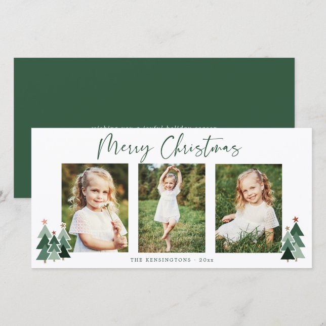 Rustic Trees Modern Christmas Holiday 3 Photo (Front/Back)