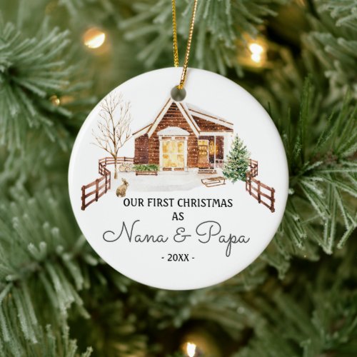RUSTIC Trees Nana And Papa Pine First Christmas  Ceramic Ornament