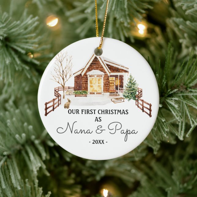 RUSTIC Trees Nana And Papa Pine First Christmas  Ceramic Ornament (Tree)