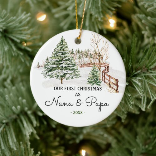 RUSTIC Trees Nana And Papa Pine First Christmas  Ceramic Ornament