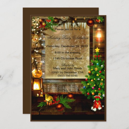 Rustic trees ornaments Christmas Party Invitation