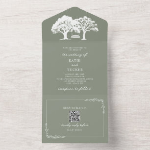 Rustic Trees Swing Wedding Sage Green QR All In One Invitation