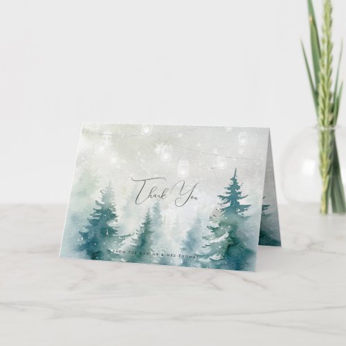 rustic trees winter forest wedding thank you card