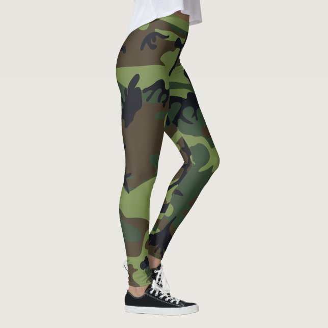 Rustic Trendy Camouflaged Camo Green Brown Pattern Leggings (Right)