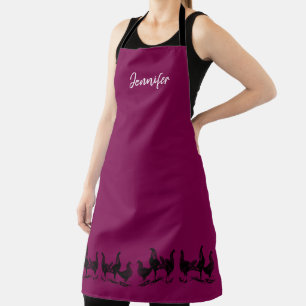Rustic trendy chickens on wine color monogram name apron