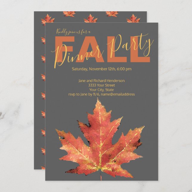 Rustic Trendy Fall Dinner Party Invitation (Front/Back)