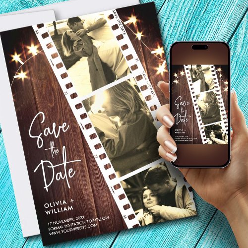 Rustic trendy photo booth save the date invitation