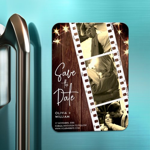 Rustic trendy photo booth save the date invitation magnet