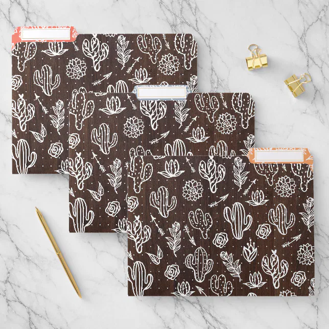 Rustic File Folder Rustic, Trendy, Stylish Wood Floral Cactus Pattern File Folder | Zazzle