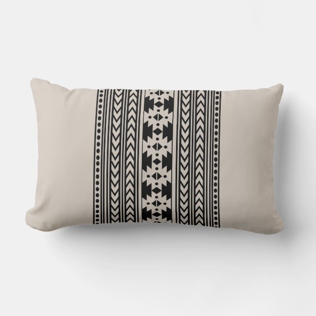 Rustic Tribal Aztec Pattern Farmhouse Beige Lumbar Pillow (Front)