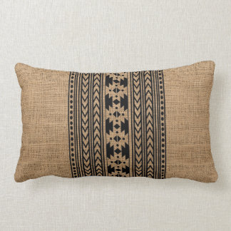 Rustic Tribal Aztec Pattern Farmhouse Burlap Lumbar Pillow