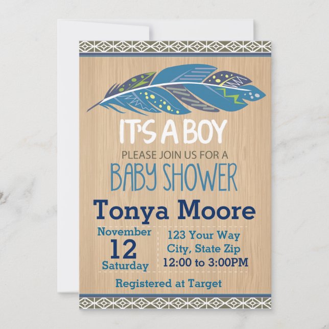 Rustic Tribal Baby Shower Invitation (boy) (Front)