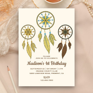 Rustic Tribal Boho Dream Catchers Birthday Party Invitation